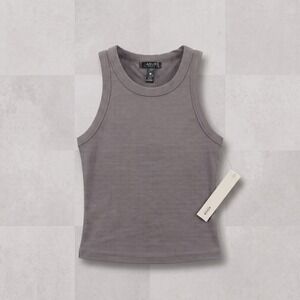 Aqua Athletic Ribbed Shelf Bra Tank Top Storm Front Gray Womens L NWT